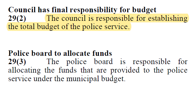 Screenshot of Section 29(2) and 29(3) of Police Services Act