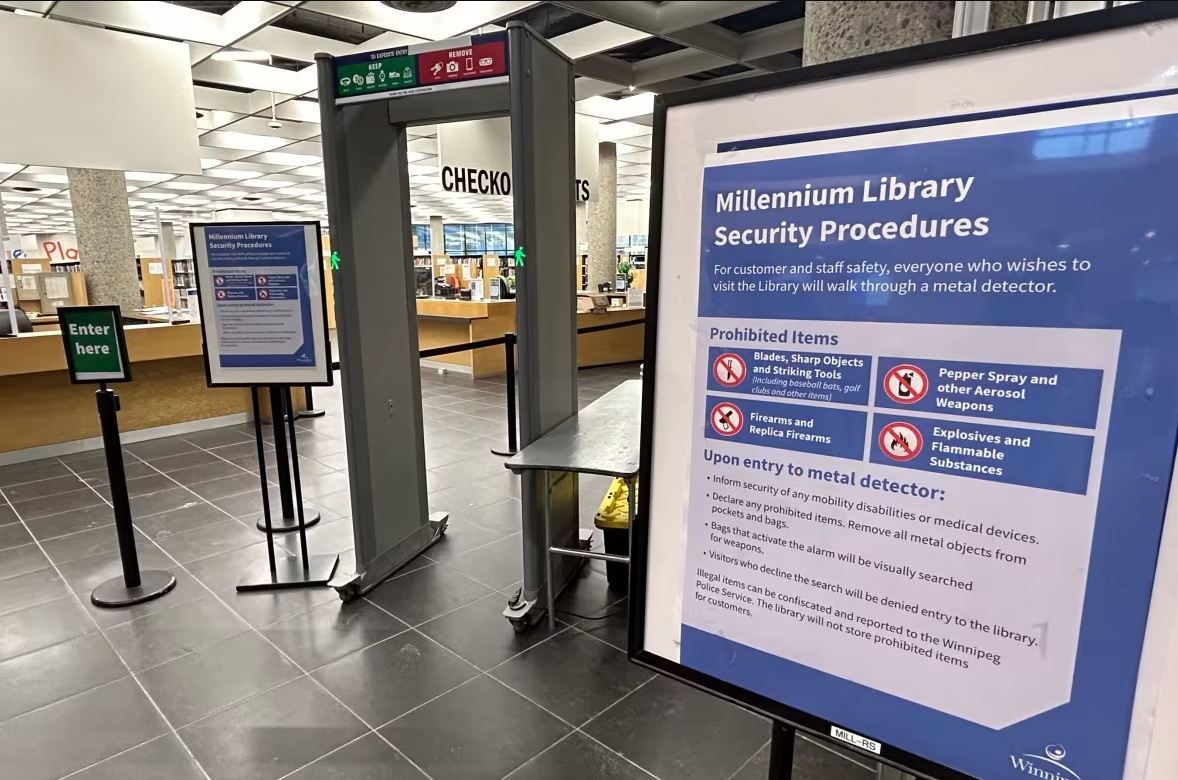 The security screening at the entrance to the Millennium Library