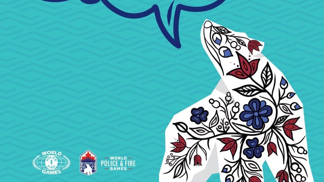 An image shared by World Police and Fire Games with its polar bear logo filled with Indigenous floral patterns